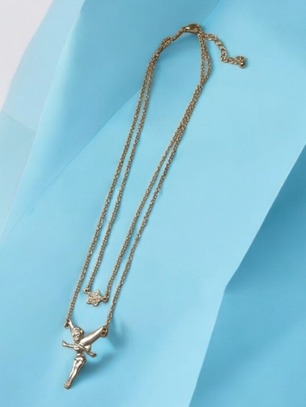 🧚‍♀️Tinker Bell Double Chain With Star Silvertone Necklace